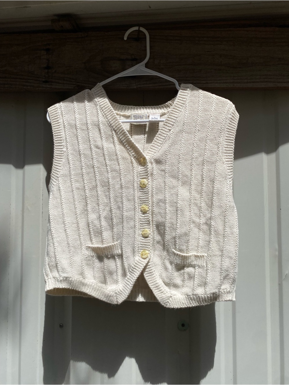 Classic Cream Ribbed V-Neck Buttoned Sweater Vest